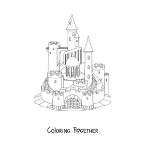 Coloring page of a medieval castle