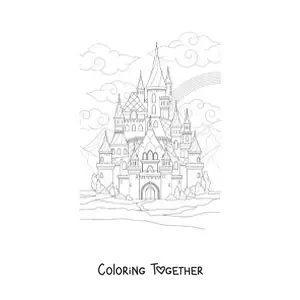 Coloring page of a fairy tale castle