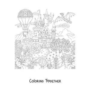 Coloring page of a medieval fantasy castle