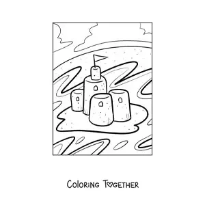 Coloring page of the towers of a sandcastle