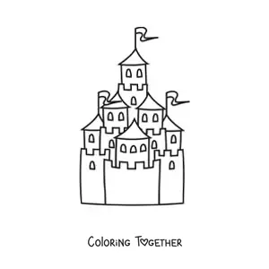 Coloring page of a castle with many towers
