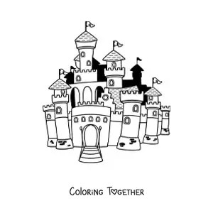 Coloring page of a fantasy castle