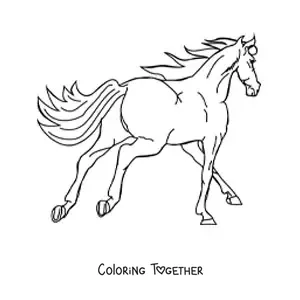 Coloring page of a horse running, seen from behind