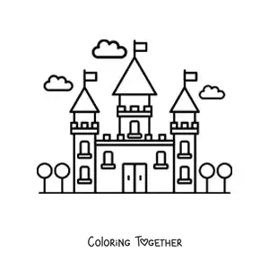 Coloring page of a storybook castle
