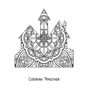 Coloring page of a mandala castle