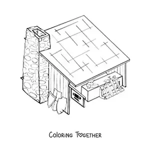 Coloring page of a medieval cabin