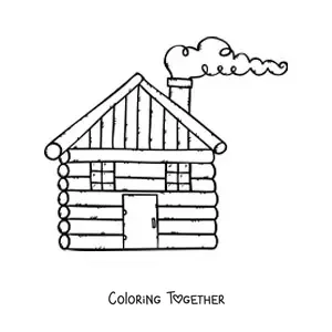 Coloring page of a wooden cabin with a chimney