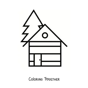 Coloring page of a simple wooden cabin