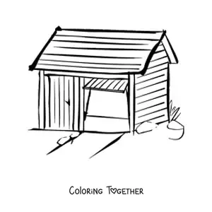 Coloring page of a cabin built from wood
