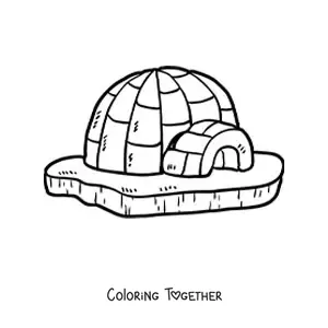 Coloring page of an igloo on the ice