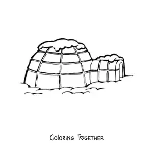 Coloring page of an igloo in the snow