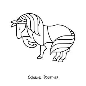 Coloring page of a horse in profile with closed eyes lifting one leg