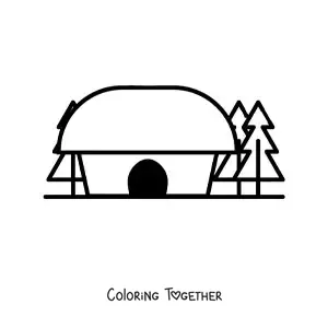 Coloring page of a simple hut