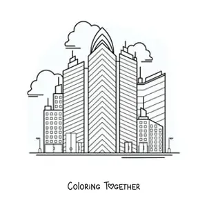 Coloring page of several skyscrapers