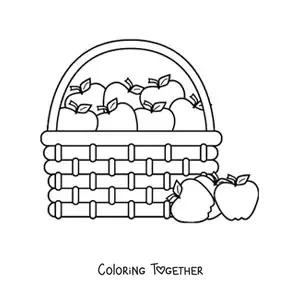 Coloring page of a basket full of apples