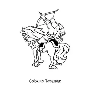 Coloring page of an archer on a horse shooting an arrow