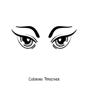 Coloring page of a pair of mysterious eyes with a furrowed brow