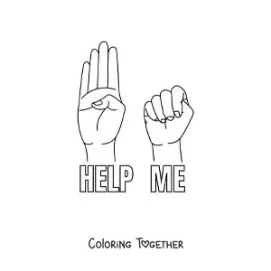 Coloring page of hands making the help signal for victims of gender-based violence