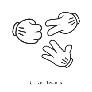 Coloring page of Mickey Mouse hands playing rock paper scissors
