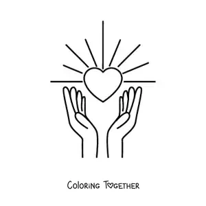 Coloring page of a pair of hands holding a heart