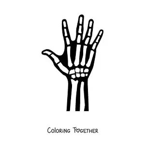Coloring page of an X-ray of the right hand
