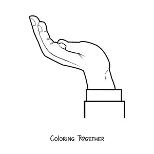 Coloring page of a hand with the palm up
