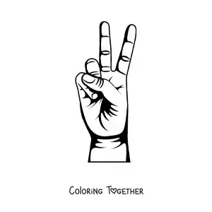 Coloring page of a hand making the number two gesture