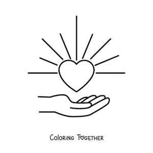 Coloring page of a hand holding a heart