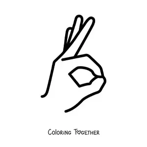 Coloring page of a hand making the ok sign