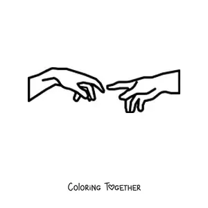 Coloring page of the hand of god as it appears in The Creation of Adam