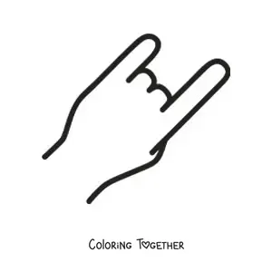 Coloring page of a hand making the rock sign
