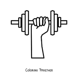 Coloring page of a hand lifting a dumbbell