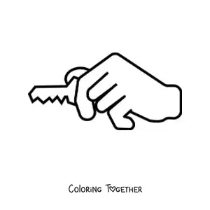 Coloring page of a hand holding a key