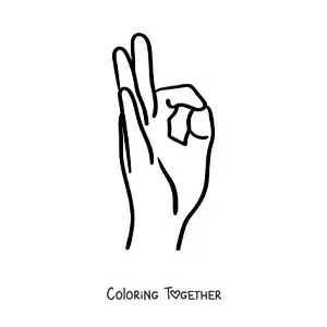 Coloring page of a hand making the ok gesture