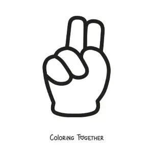 Coloring page of a simple hand making the number two sign