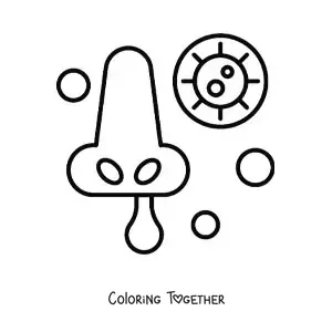 Coloring page of a nose and a cartoon virus