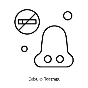 Coloring page of a nose and a no-smoking sign
