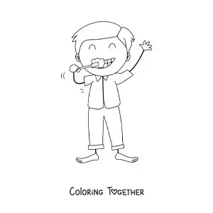 Coloring page of a child brushing their teeth