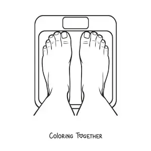 Coloring page of feet standing on a scale