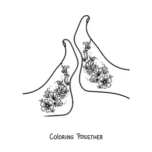 Coloring page of a pair of cute women's feet with flower tattoos