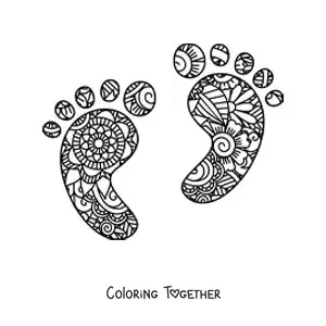 Coloring page of 2 footprints with a mandala pattern