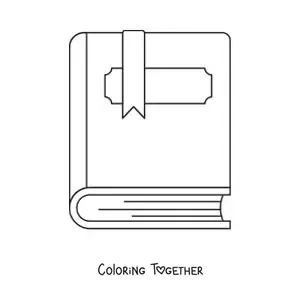 Coloring page of a closed book with a bookmark