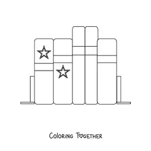 Coloring page of several books on a shelf