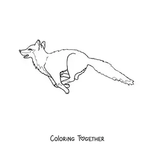 Coloring page of a wild fox jumping with its mouth open