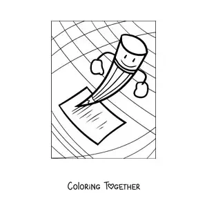 Coloring page of a cartoon pencil writing on a piece of paper