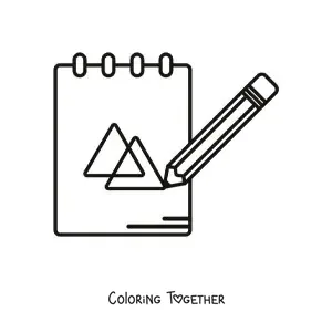 Coloring page of a pencil writing in a notebook