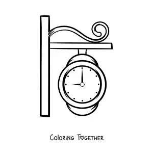 Coloring page of a station clock showing the time