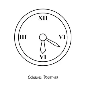Coloring page of a wall clock showing the time