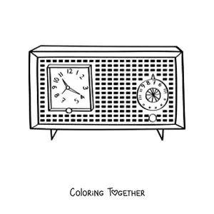 Coloring page of an old clock radio