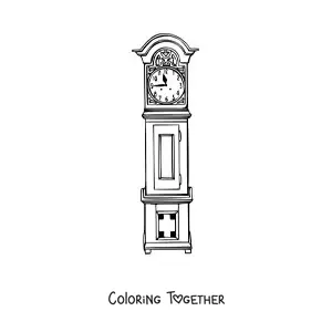 Coloring page of an antique clock showing the time